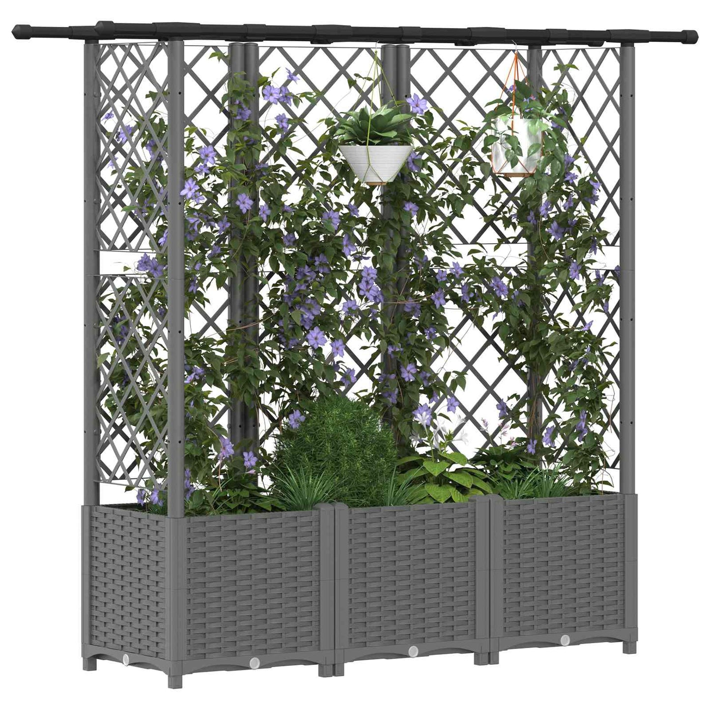 Raised Bed with Trellis and Roof Light Grey 163.5 x 40 x 136 cm