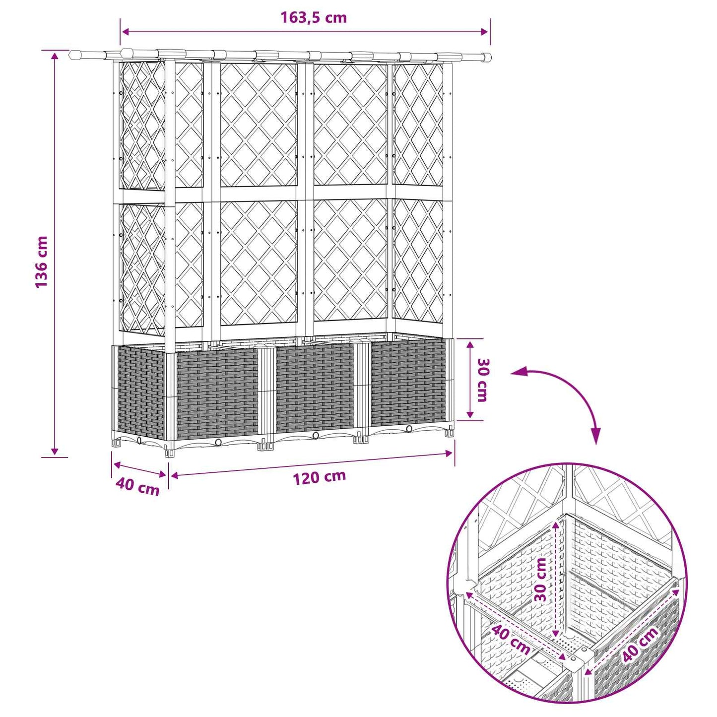 Raised Bed with Trellis and Roof Light Grey 163.5 x 40 x 136 cm