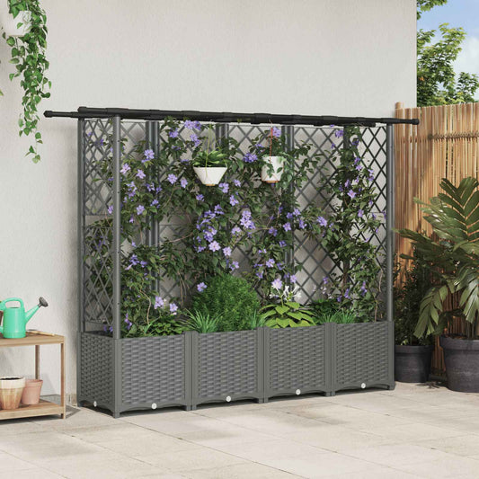 Raised Bed with Trellis and Roof Light Grey 202 x 40 x 136 cm