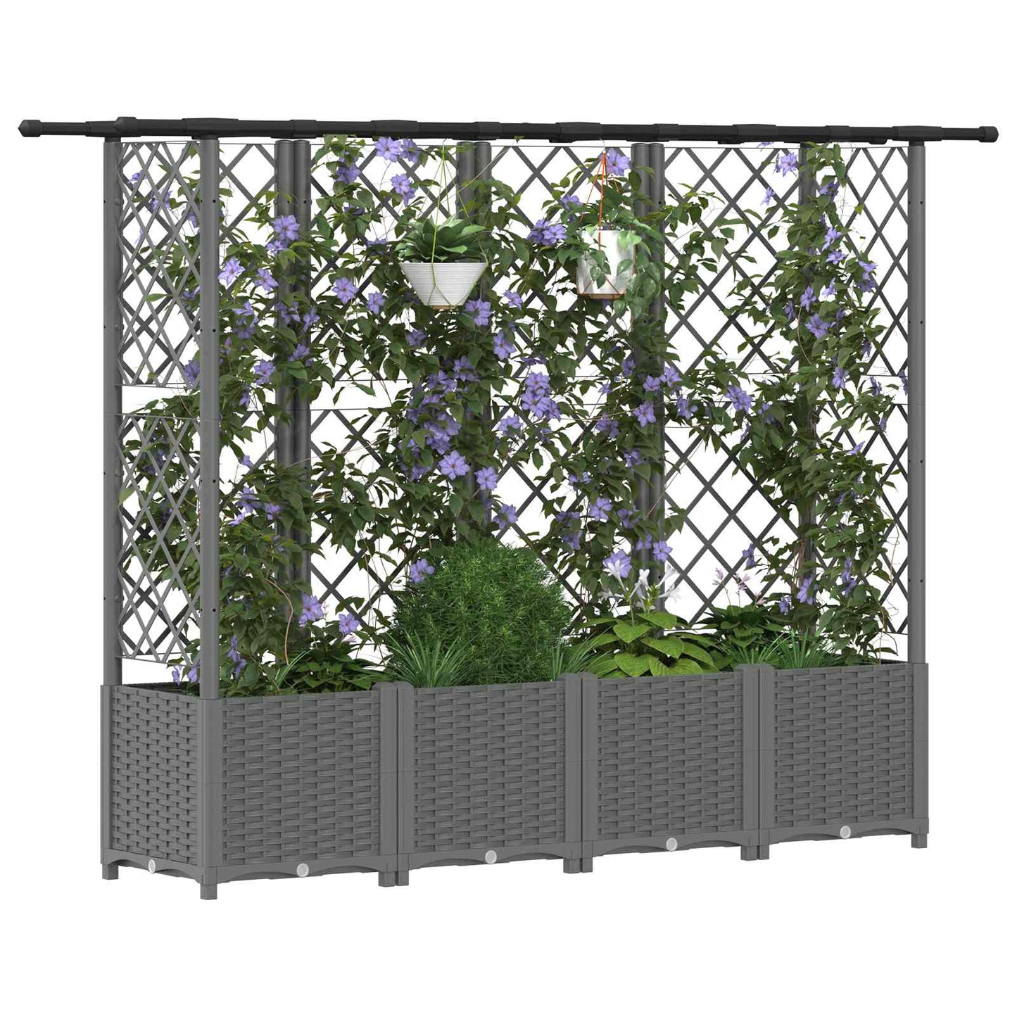 Raised Bed with Trellis and Roof Light Grey 202 x 40 x 136 cm
