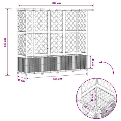 Raised Bed with Trellis and Roof Light Grey 202 x 40 x 136 cm