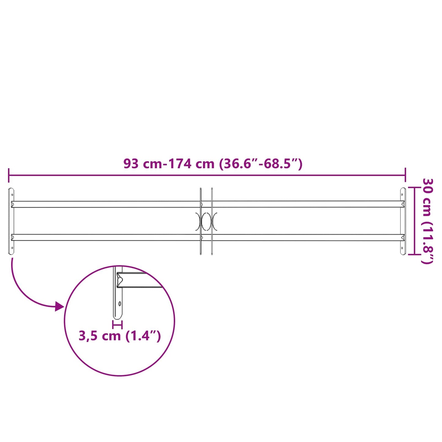 Security Grille for Windows with 2 Crossbars 3 pcs 930-1740 mm