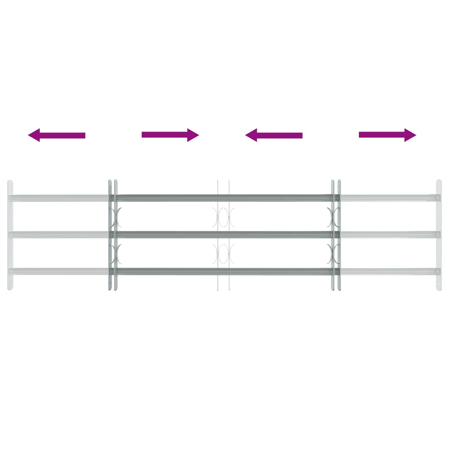 Security Grille for Windows with 3 Crossbars 3 pcs 930-1740 mm