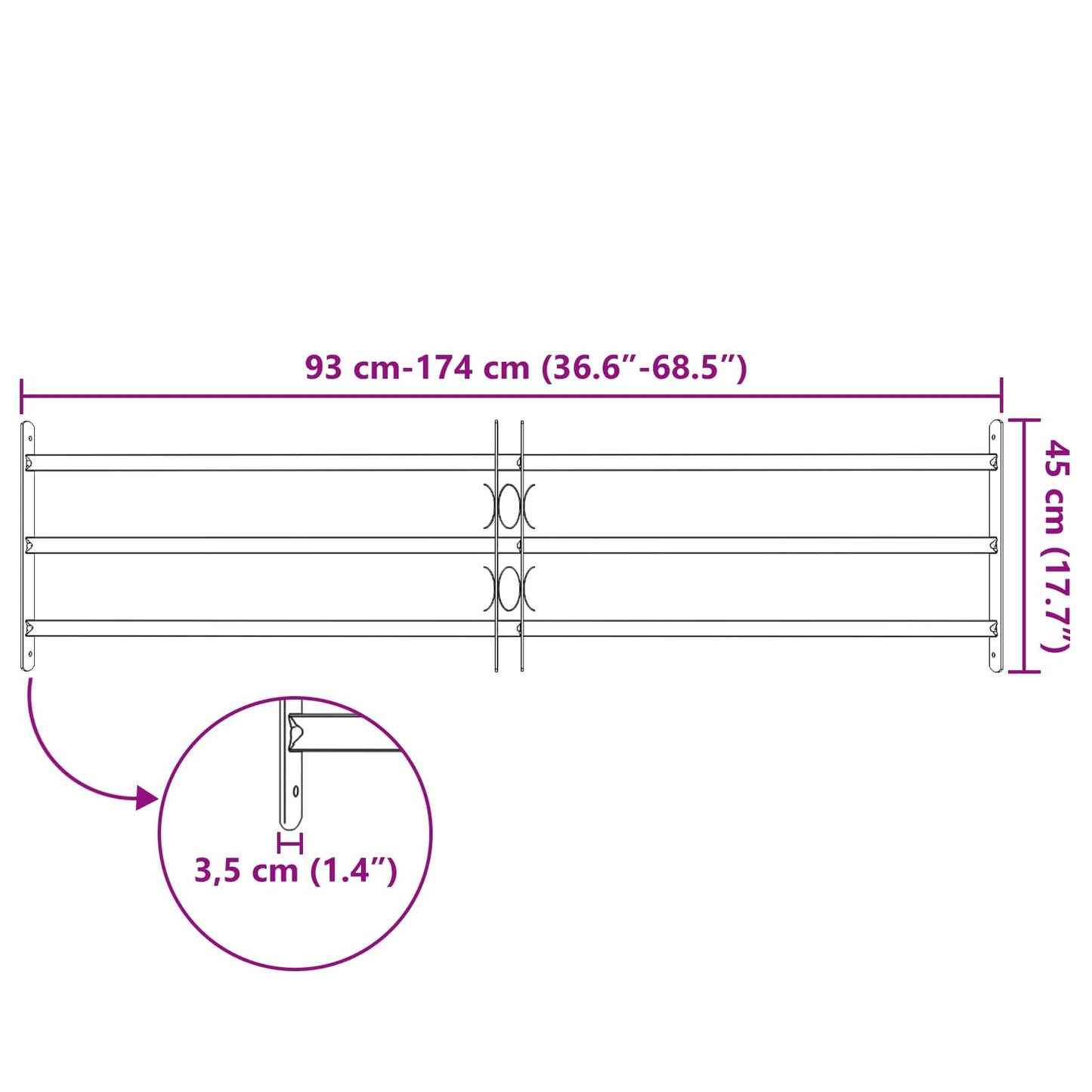Security Grille for Windows with 3 Crossbars 3 pcs 930-1740 mm