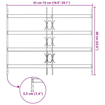 Security Grille for Windows with 4 Crossbars 3 pcs 430-740 mm