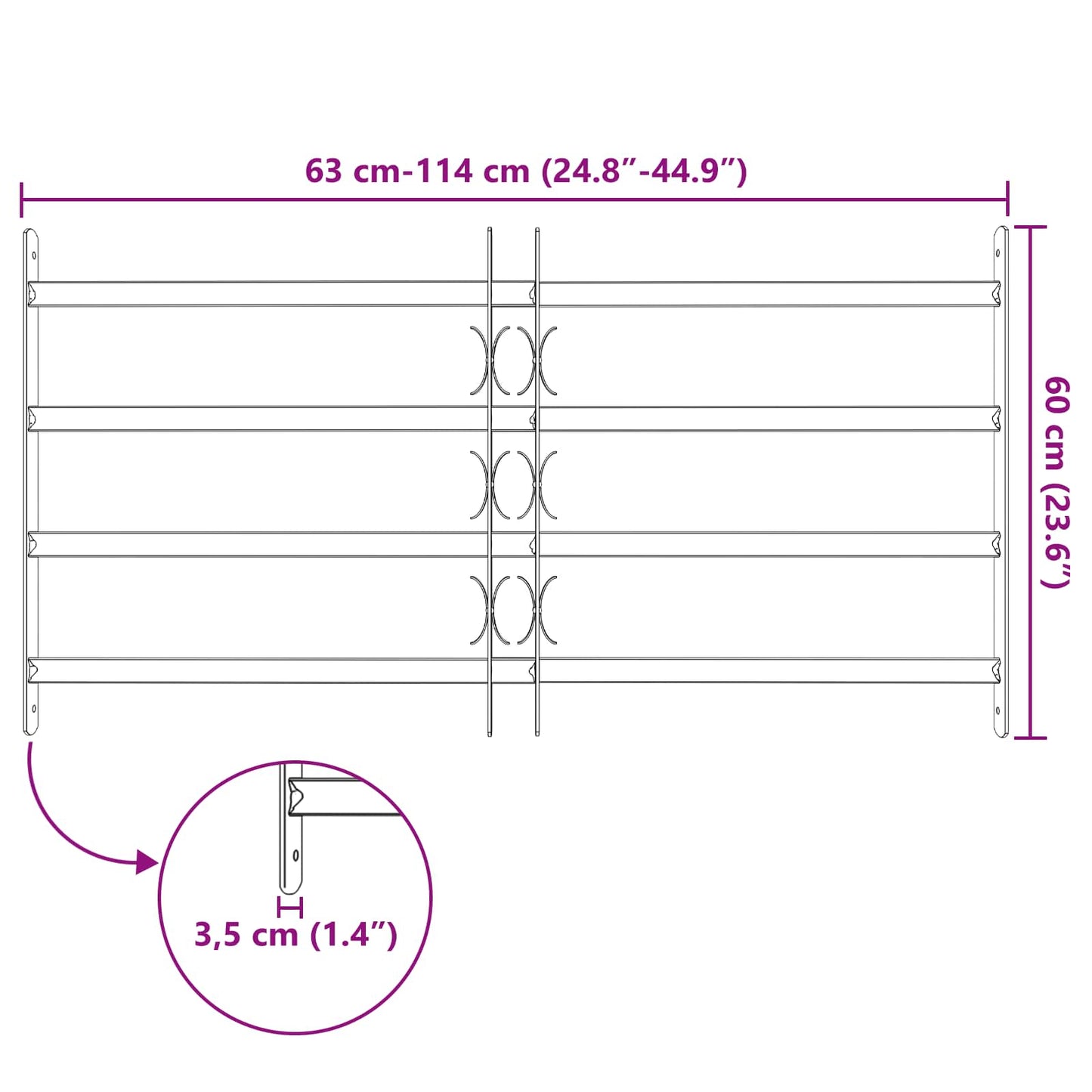 Security Grille for Windows with 4 Crossbars 3 pcs 630-1140 mm