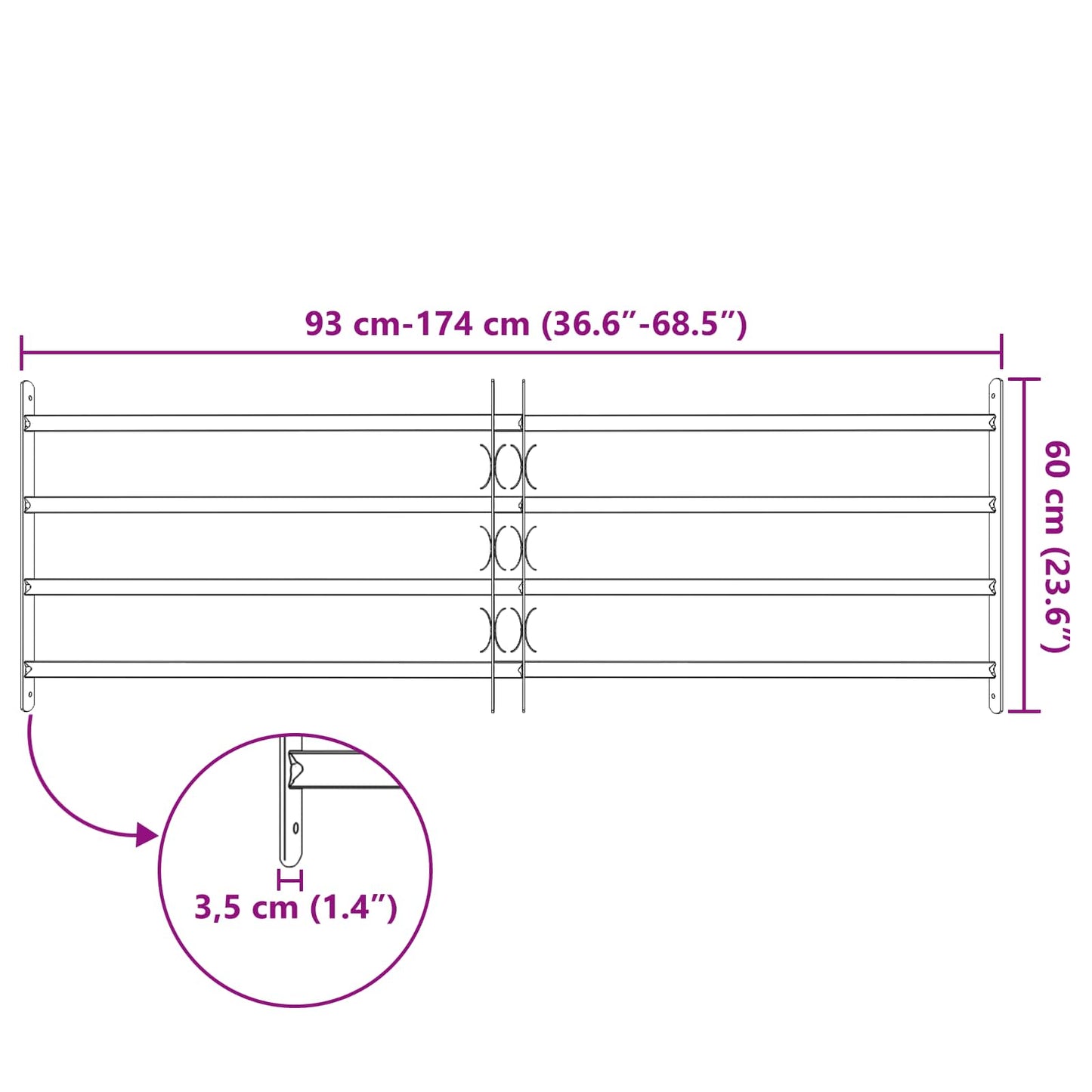 Security Grille for Windows with 4 Crossbars 3 pcs 930-1740 mm