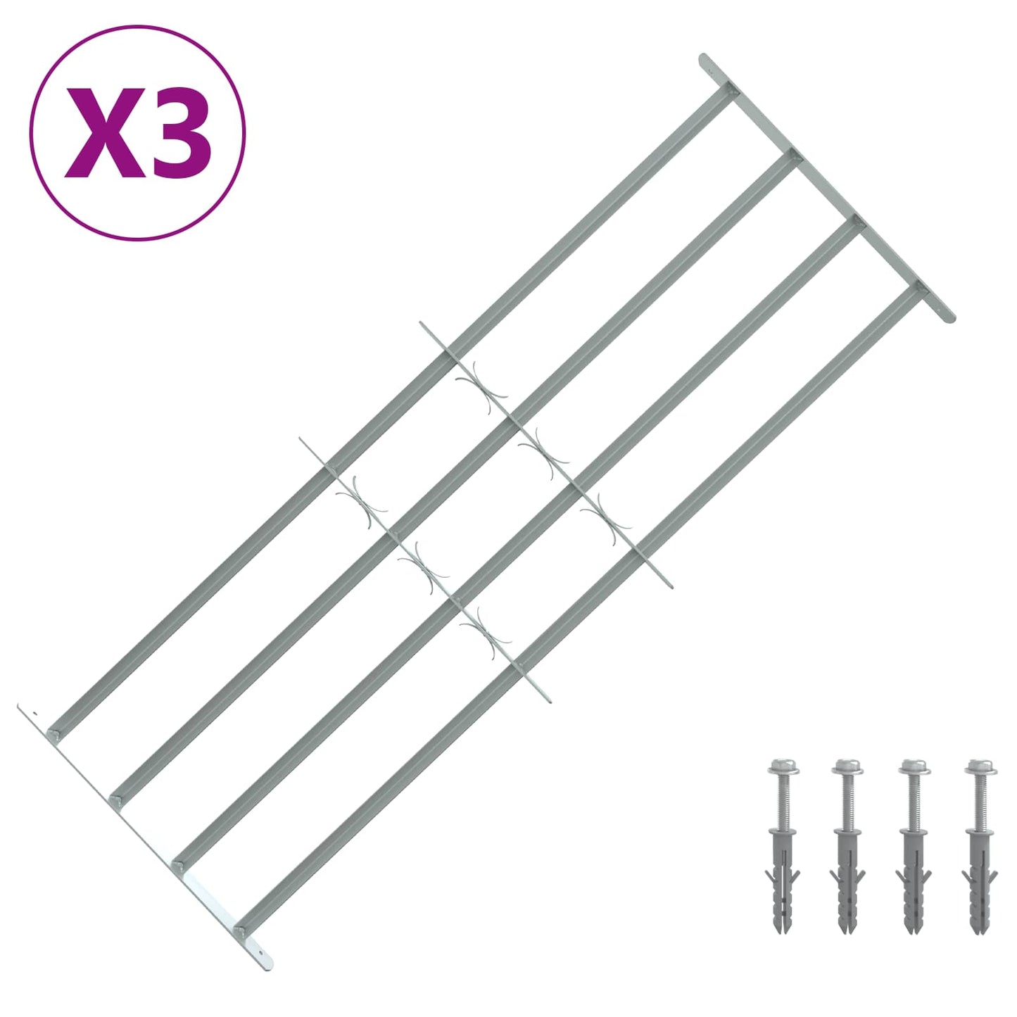 Security Grille for Windows with 4 Crossbars 3 pcs 930-1740 mm
