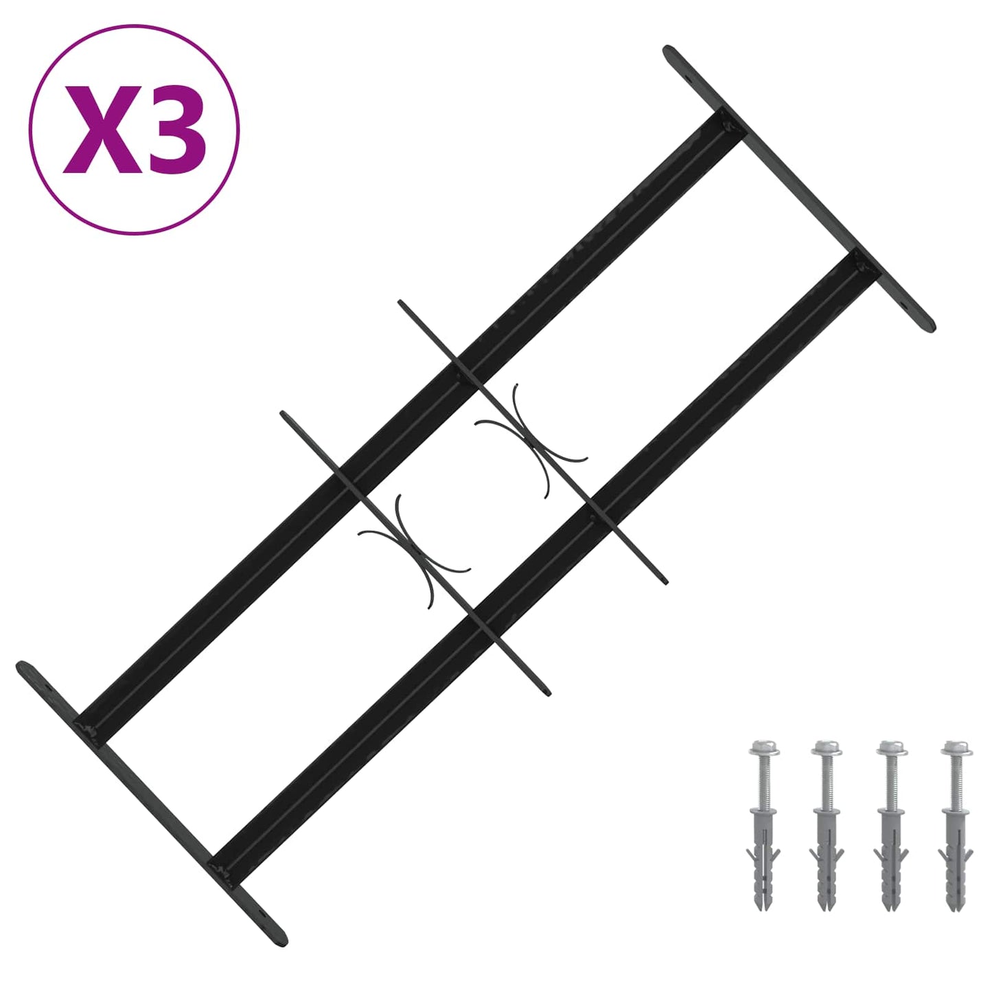 Security Grille for Windows with 2 Crossbars 3 pcs 43-74 cm