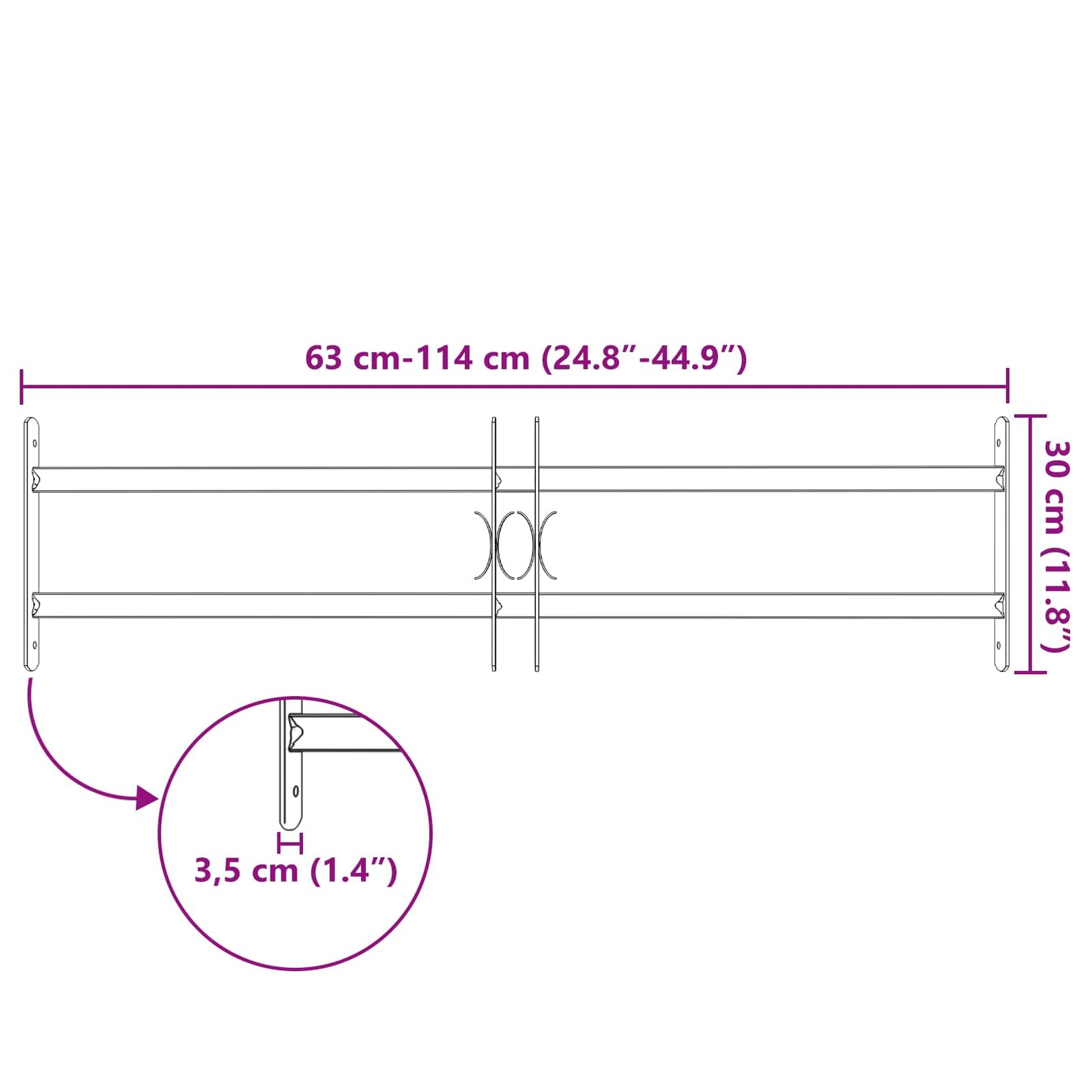 Security Grille for Windows with 2 Crossbars 3 pcs 63-114 cm