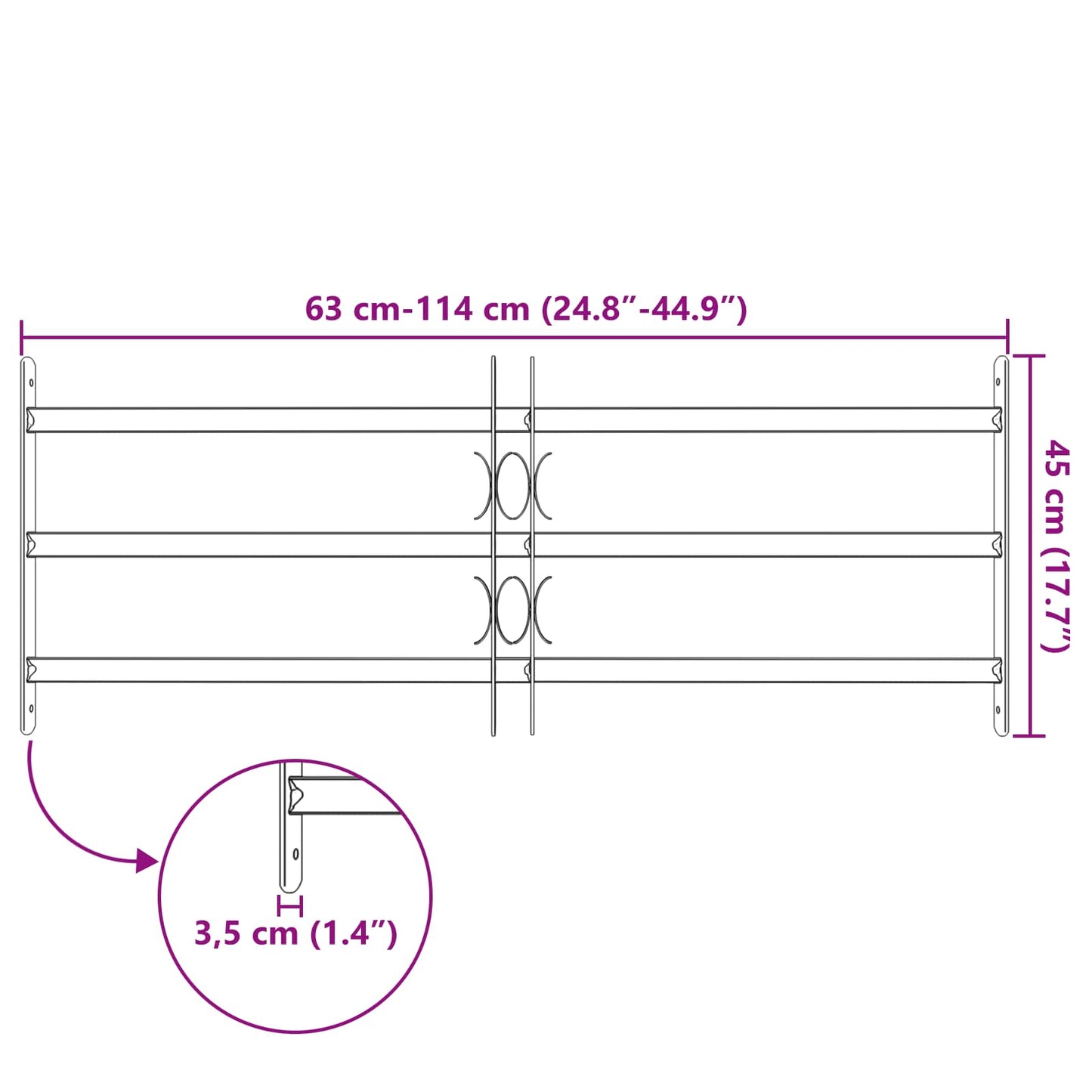 Security Grille for Windows with 3 Crossbars 3 pcs 43-74 cm