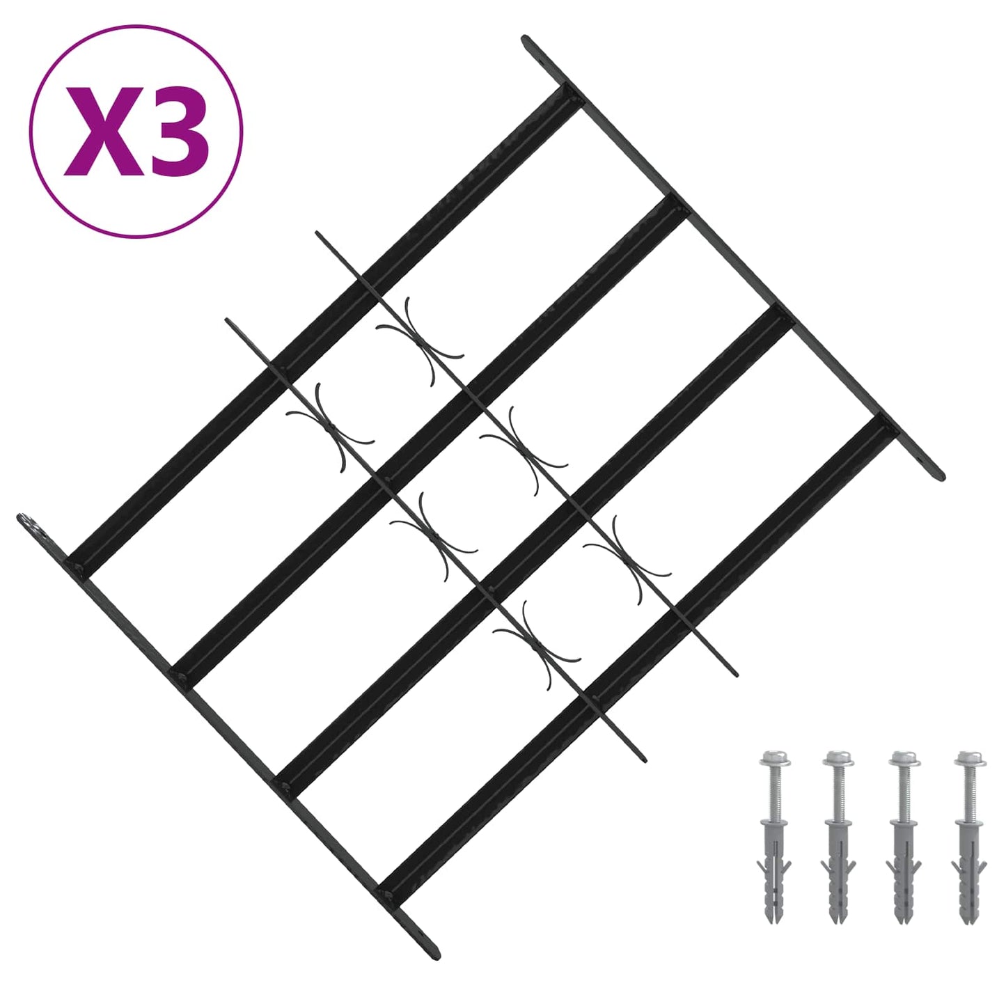 Security Grille for Windows with 4 Crossbars 3 pcs 43-74 cm