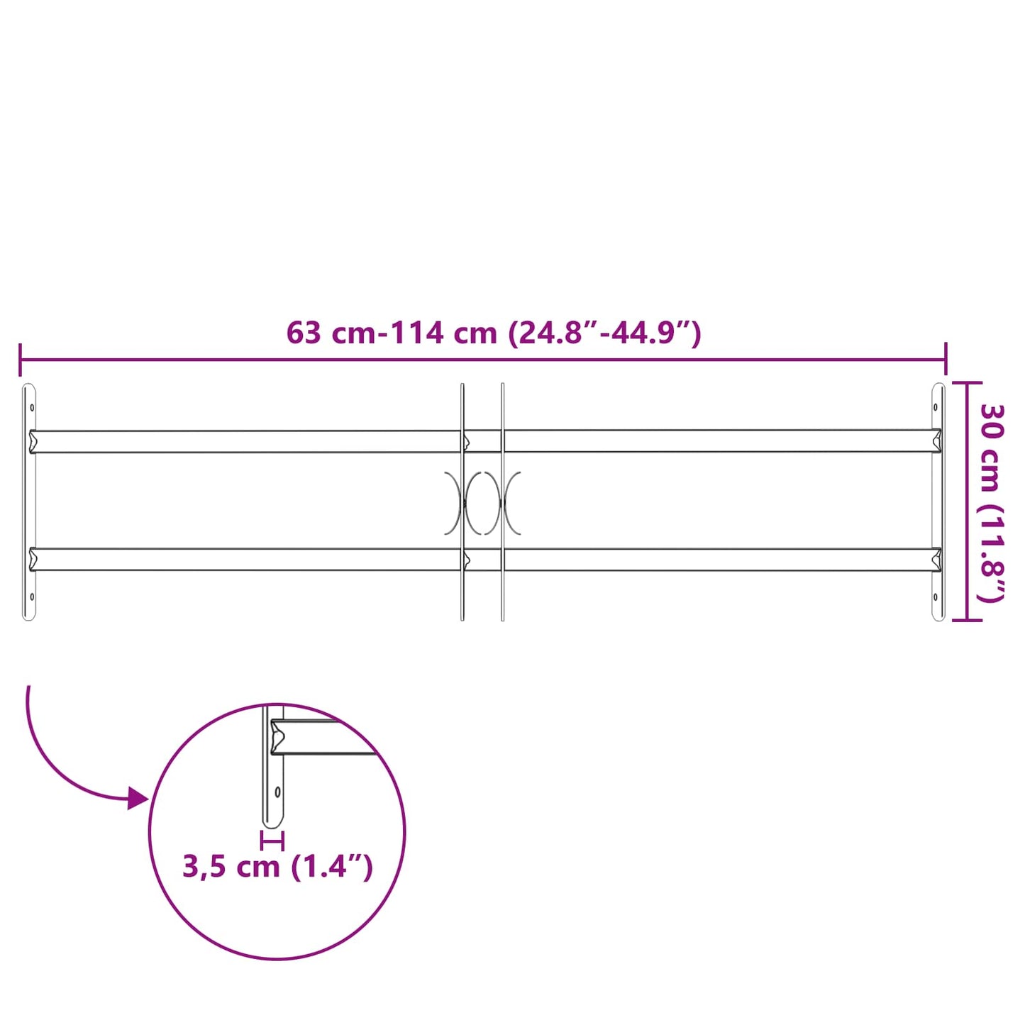 Security Grille for Windows with 2 Crossbars 63-114 cm