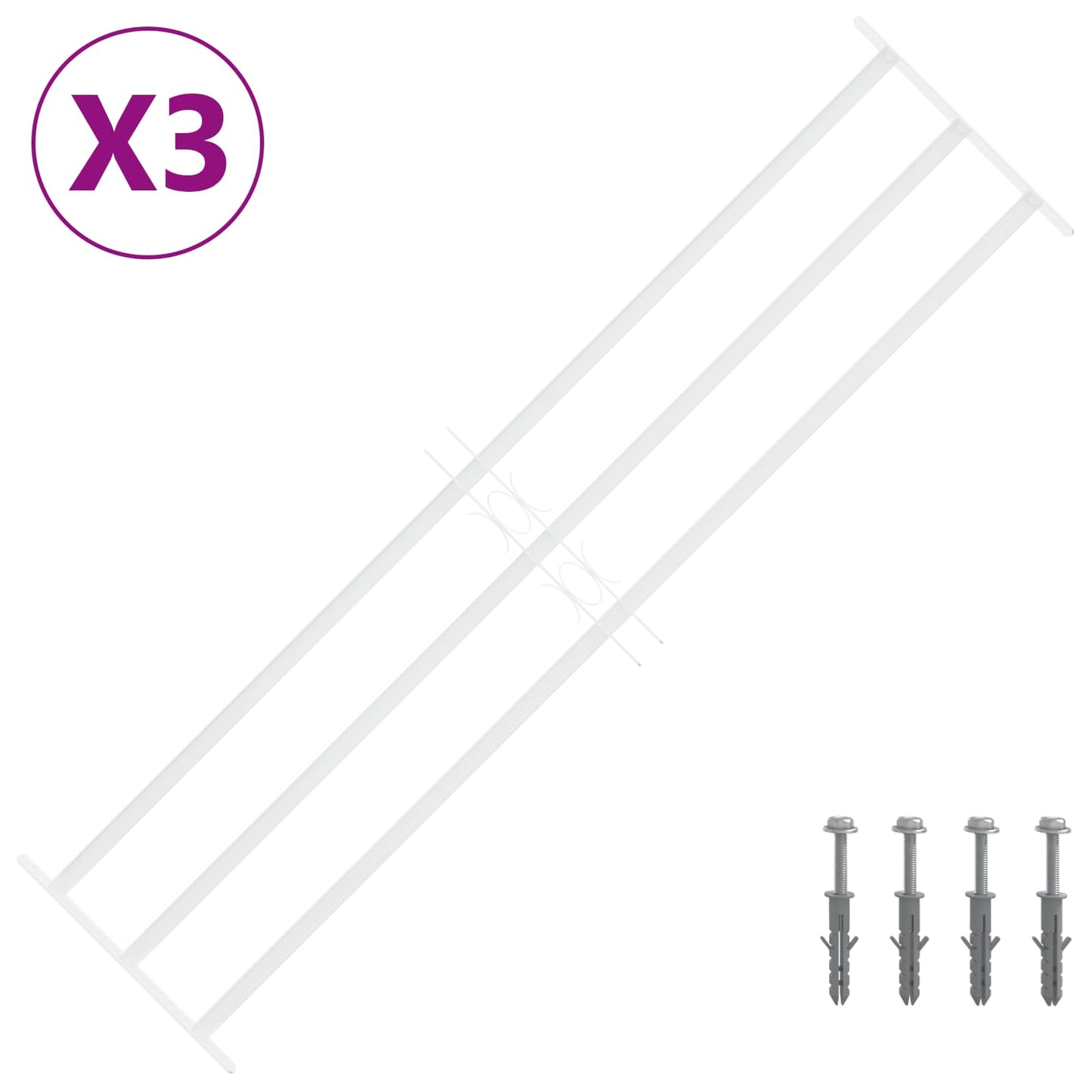 Security Grille for Windows with 3 Crossbars 3 pcs 93-174 cm