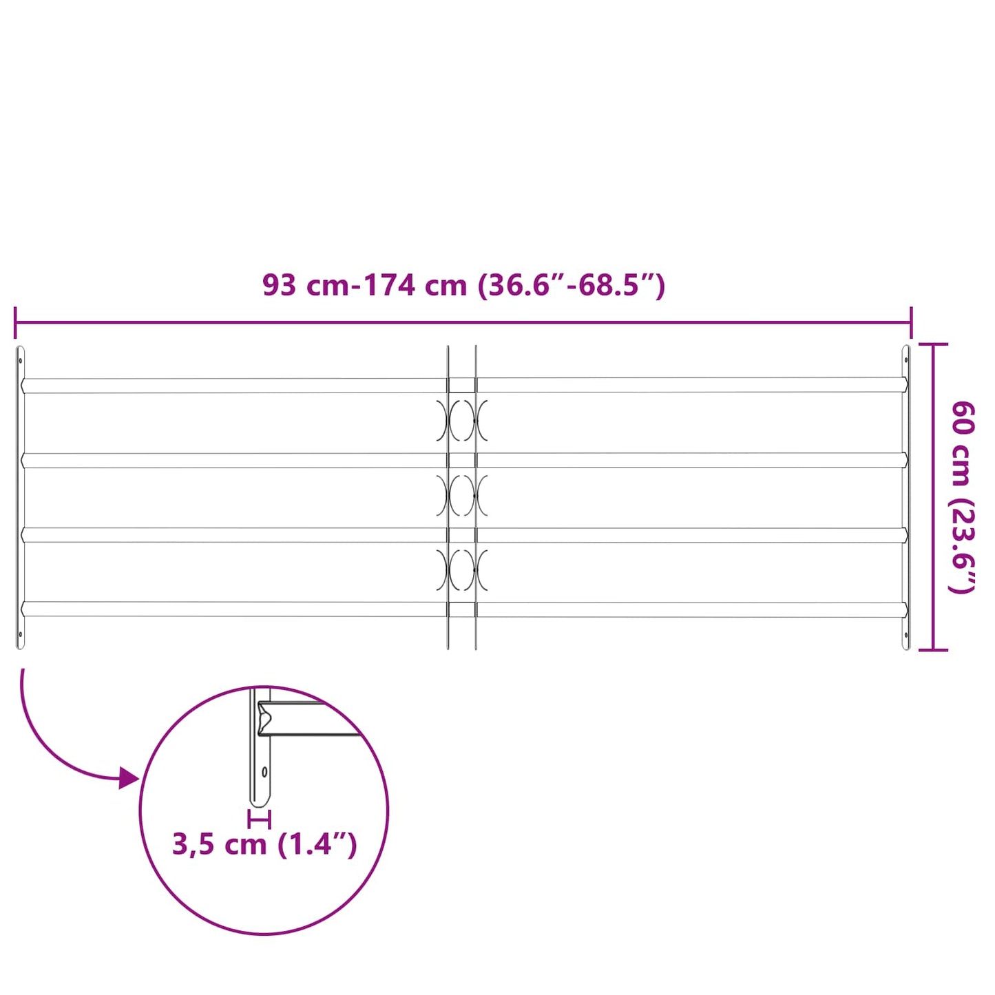 Security Grille for Windows with 4 Crossbars 3 pcs 93-174 cm