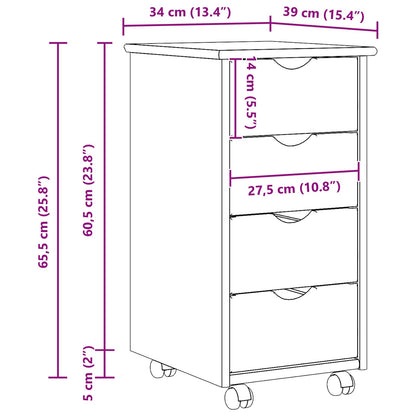 Rolling Cabinet 34 x 39 x 65.5 cm Solid Pine Wood Brown