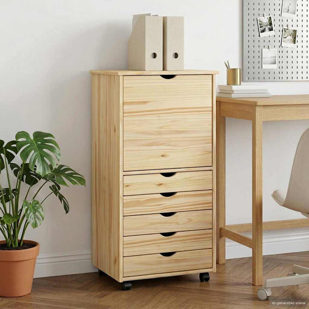 Rolling Cabinet Brown 53 x 39 x 103 cm Solid Pine Wood