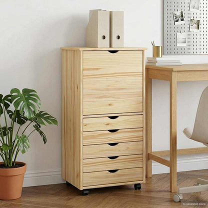 Rolling Cabinet Brown 53 x 39 x 103 cm Solid Pine Wood
