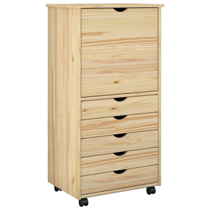 Rolling Cabinet Brown 53 x 39 x 103 cm Solid Pine Wood
