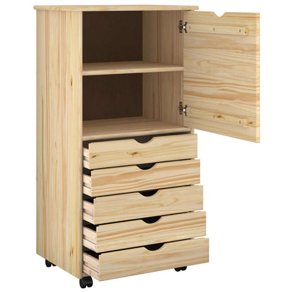 Rolling Cabinet Brown 53 x 39 x 103 cm Solid Pine Wood
