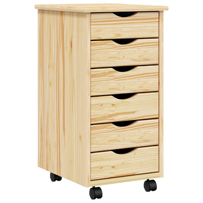 Rolling Cabinet with Drawers MOSS Clear Varnish Solid Pine wood