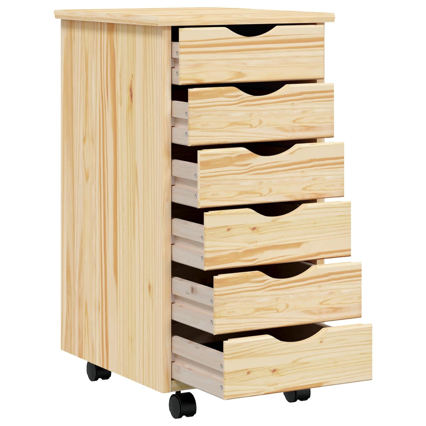 Rolling Cabinet with Drawers MOSS Clear Varnish Solid Pine wood