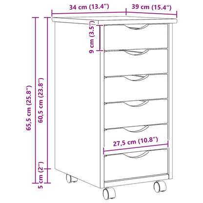 Rolling Cabinet with Drawers MOSS Clear Varnish Solid Pine wood