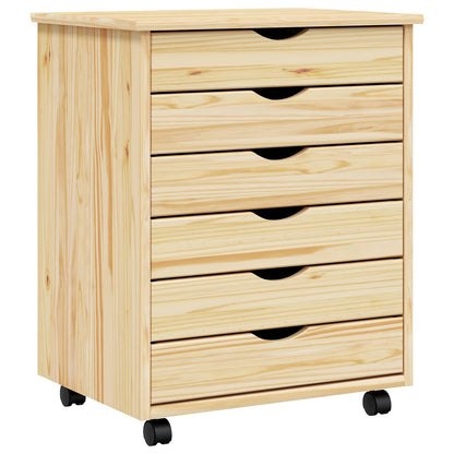 Rolling Cabinet with Drawers MOSS Clear Varnish Solid Pine wood
