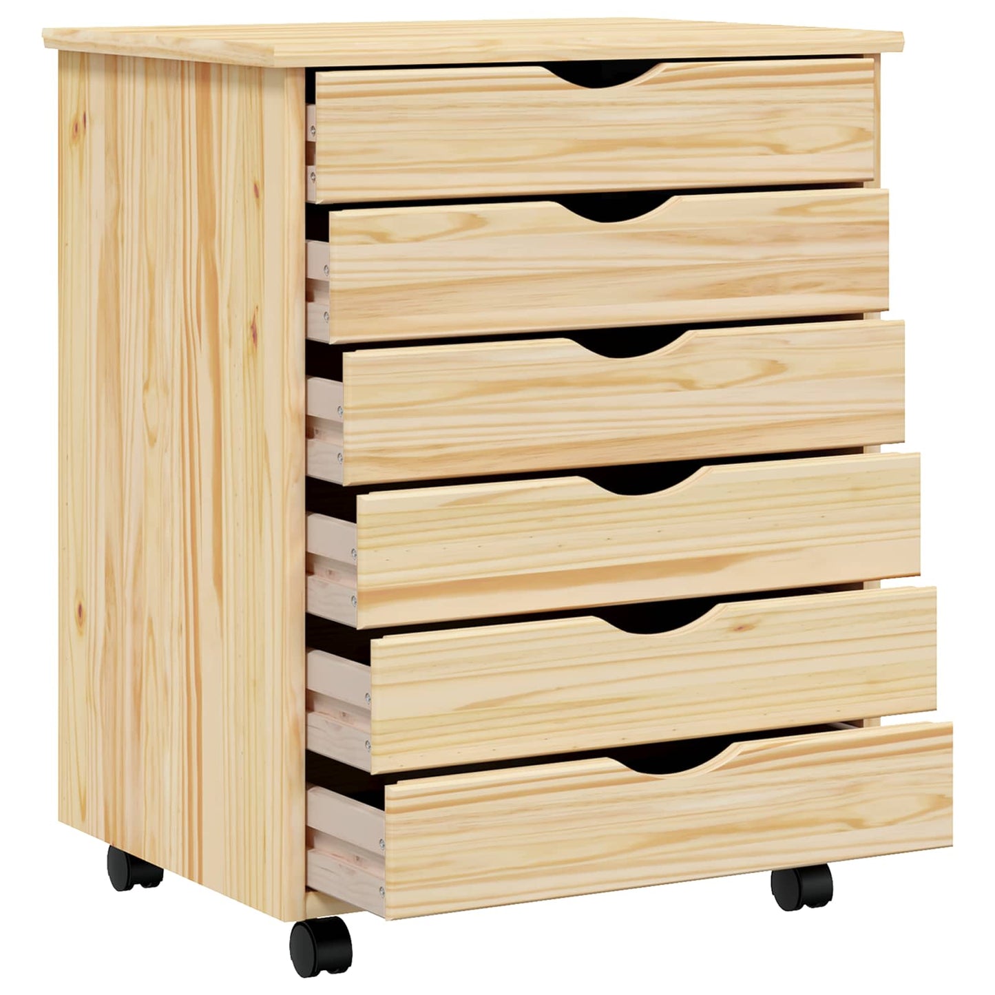 Rolling Cabinet with Drawers MOSS Clear Varnish Solid Pine wood