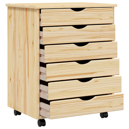 Rolling Cabinet with Drawers MOSS Clear Varnish Solid Pine wood