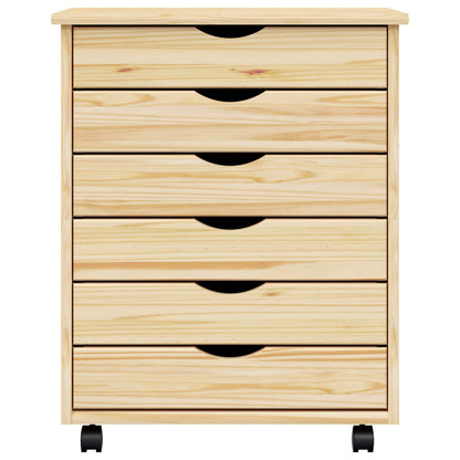 Rolling Cabinet with Drawers MOSS Clear Varnish Solid Pine wood