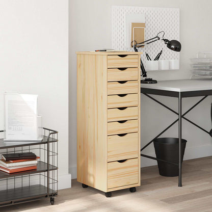 Rolling Cabinet with Drawers MOSS Clear Varnish Solid Pine wood