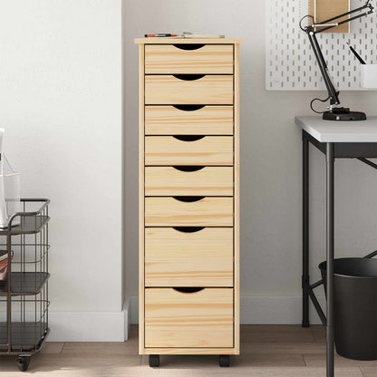 Rolling Cabinet with Drawers MOSS Clear Varnish Solid Pine wood