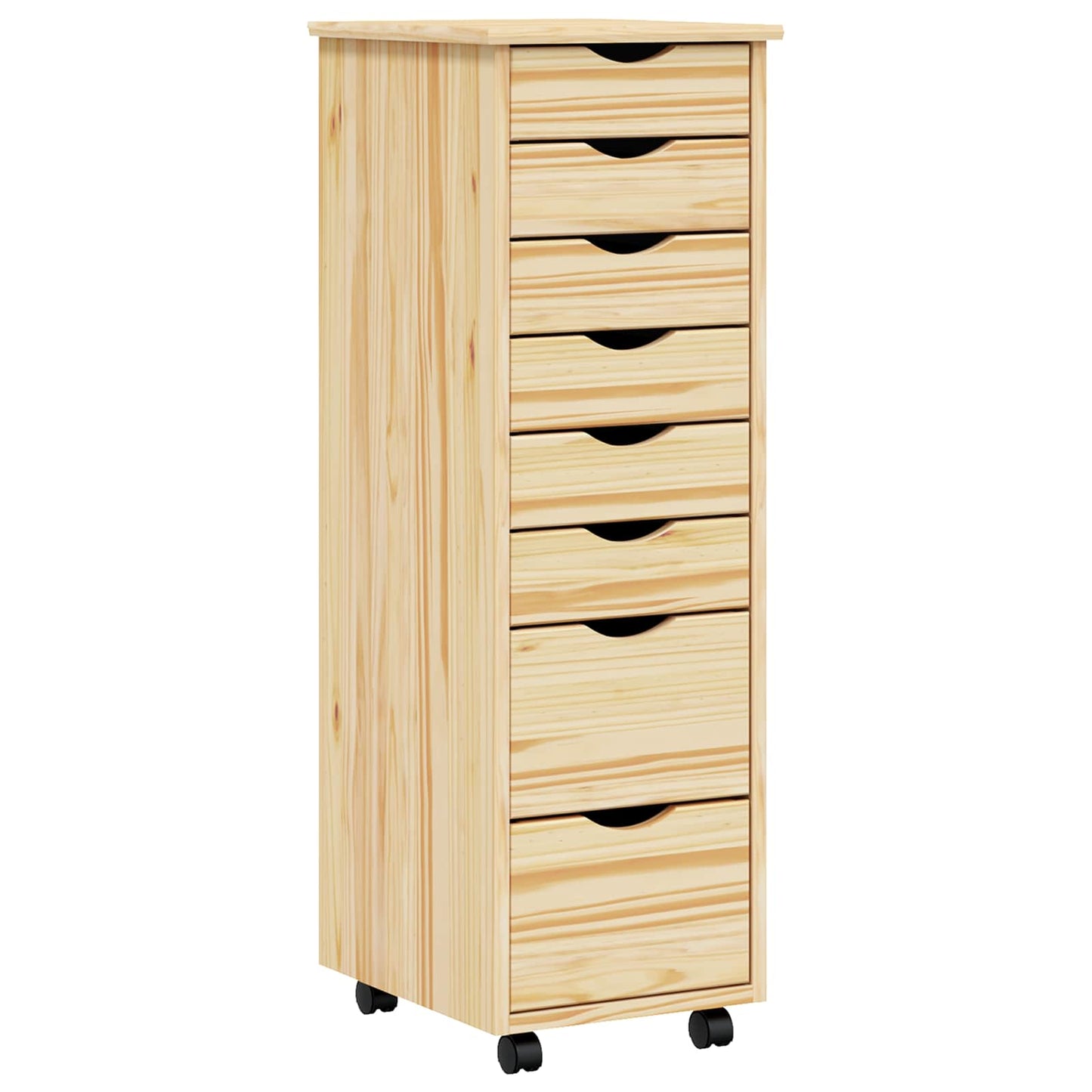 Rolling Cabinet with Drawers MOSS Clear Varnish Solid Pine wood