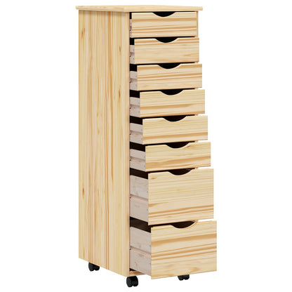 Rolling Cabinet with Drawers MOSS Clear Varnish Solid Pine wood