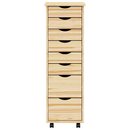 Rolling Cabinet with Drawers MOSS Clear Varnish Solid Pine wood