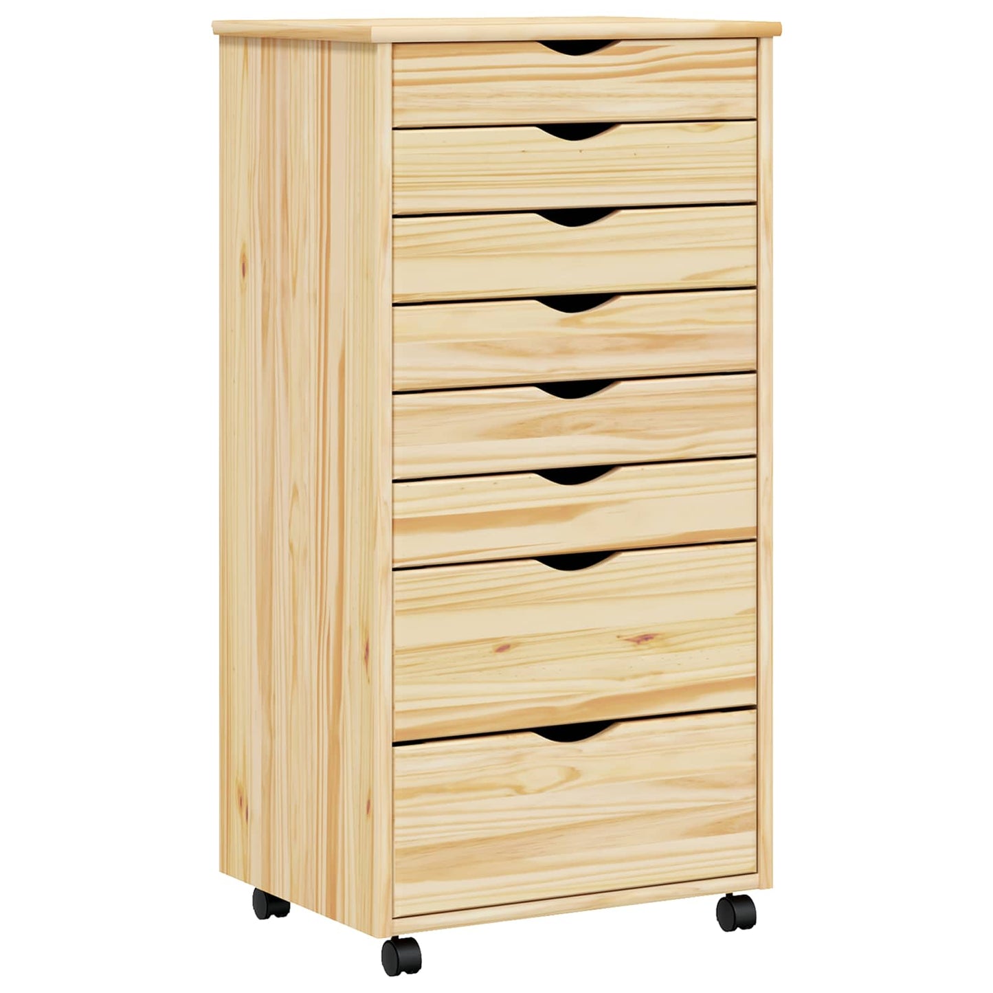 Rolling Cabinet with Drawers MOSS Clear Varnish Solid Pine wood