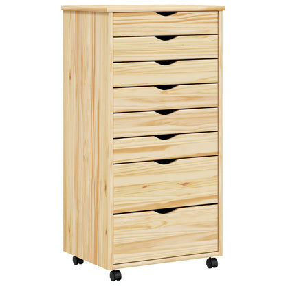 Rolling Cabinet with Drawers MOSS Clear Varnish Solid Pine wood