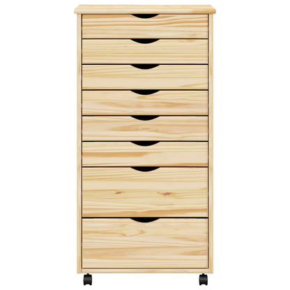 Rolling Cabinet with Drawers MOSS Clear Varnish Solid Pine wood