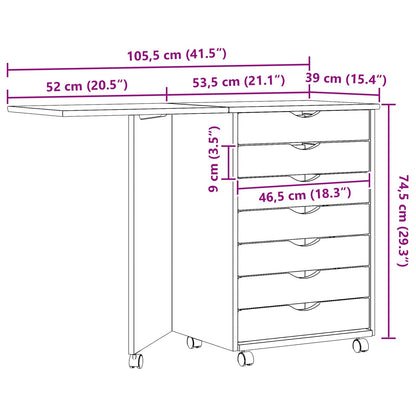 Rolling Cabinet with Desk MOSS Clear Varnish Solid Pine wood