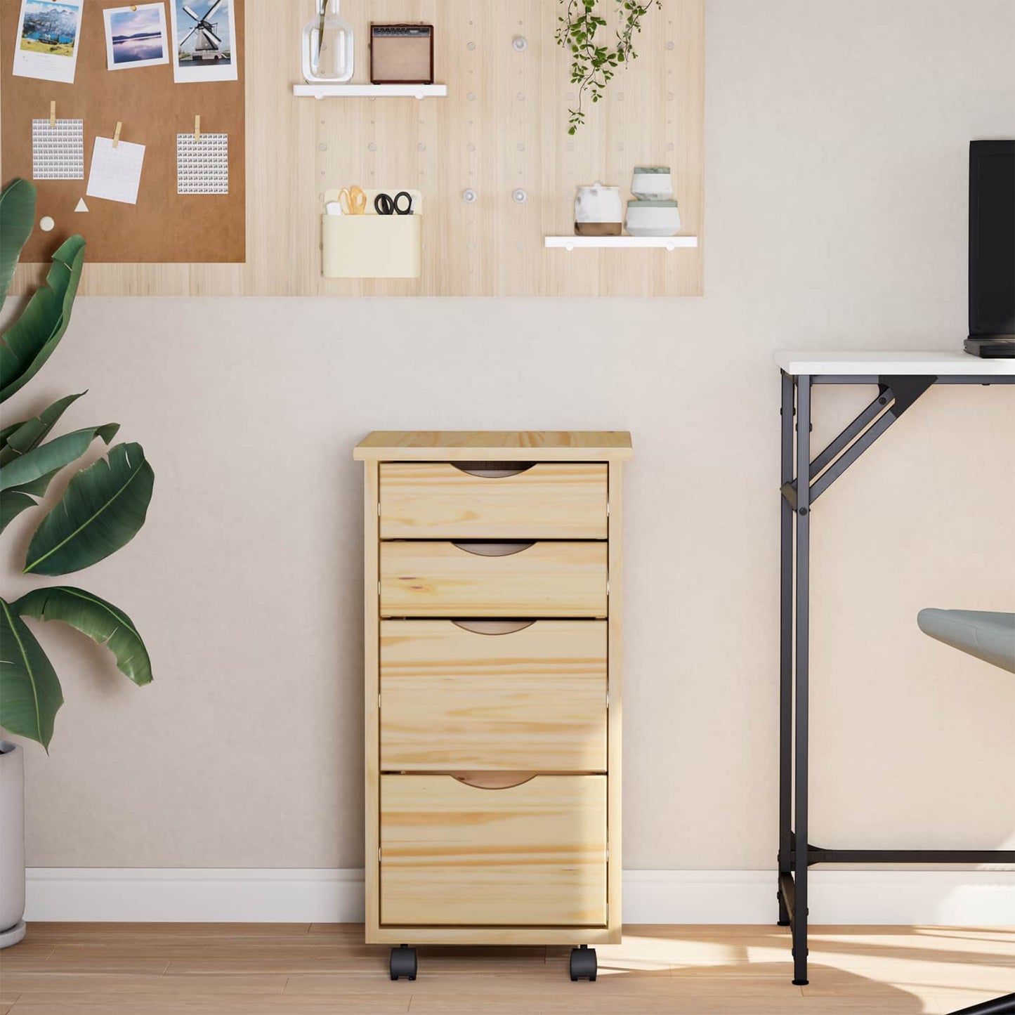 Rolling Cabinet with Desk MOSS Clear Varnish 34 x 39 x 65.5 cm