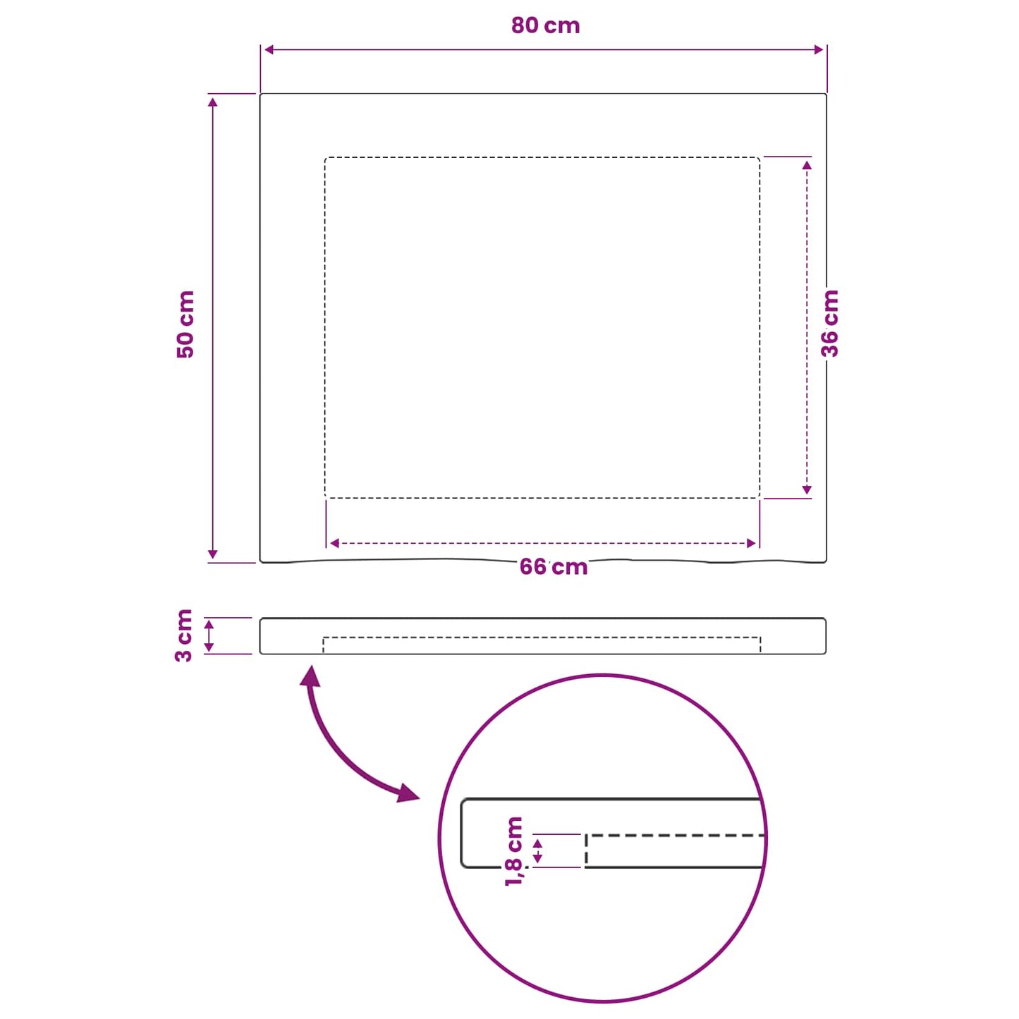Live Edge Table Top 80 x 50 x 3.5 cm Rectangular Natural