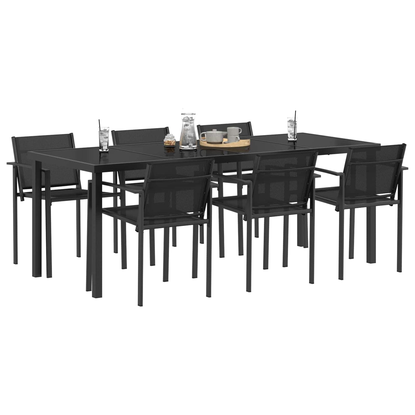Outdoor Furniture Set 7 pcs Black and Anthracite Textilene