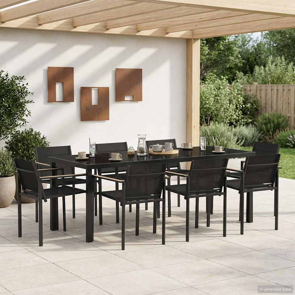 Outdoor Furniture Set 9 pcs Black and Anthracite Textilene