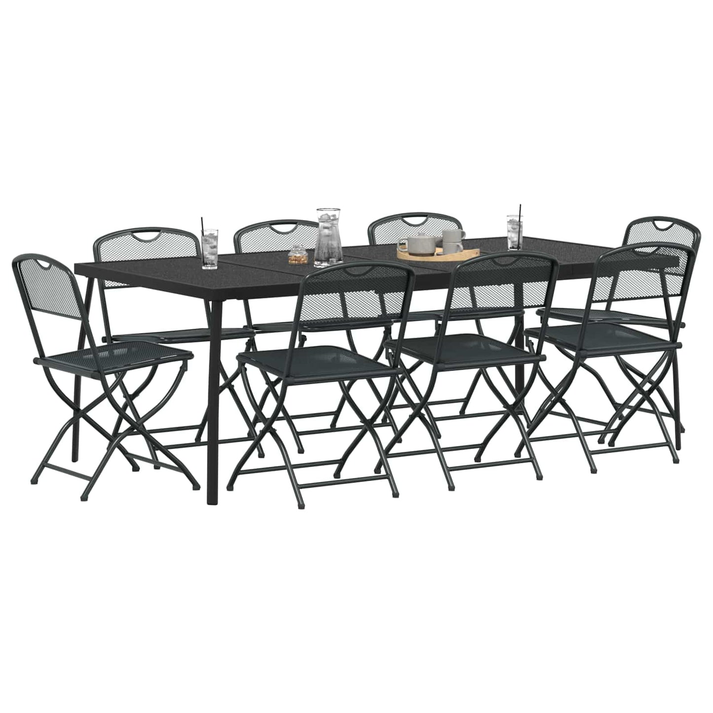 Outdoor Furniture Set Folding 9 pcs Anthracite Iron and Steel