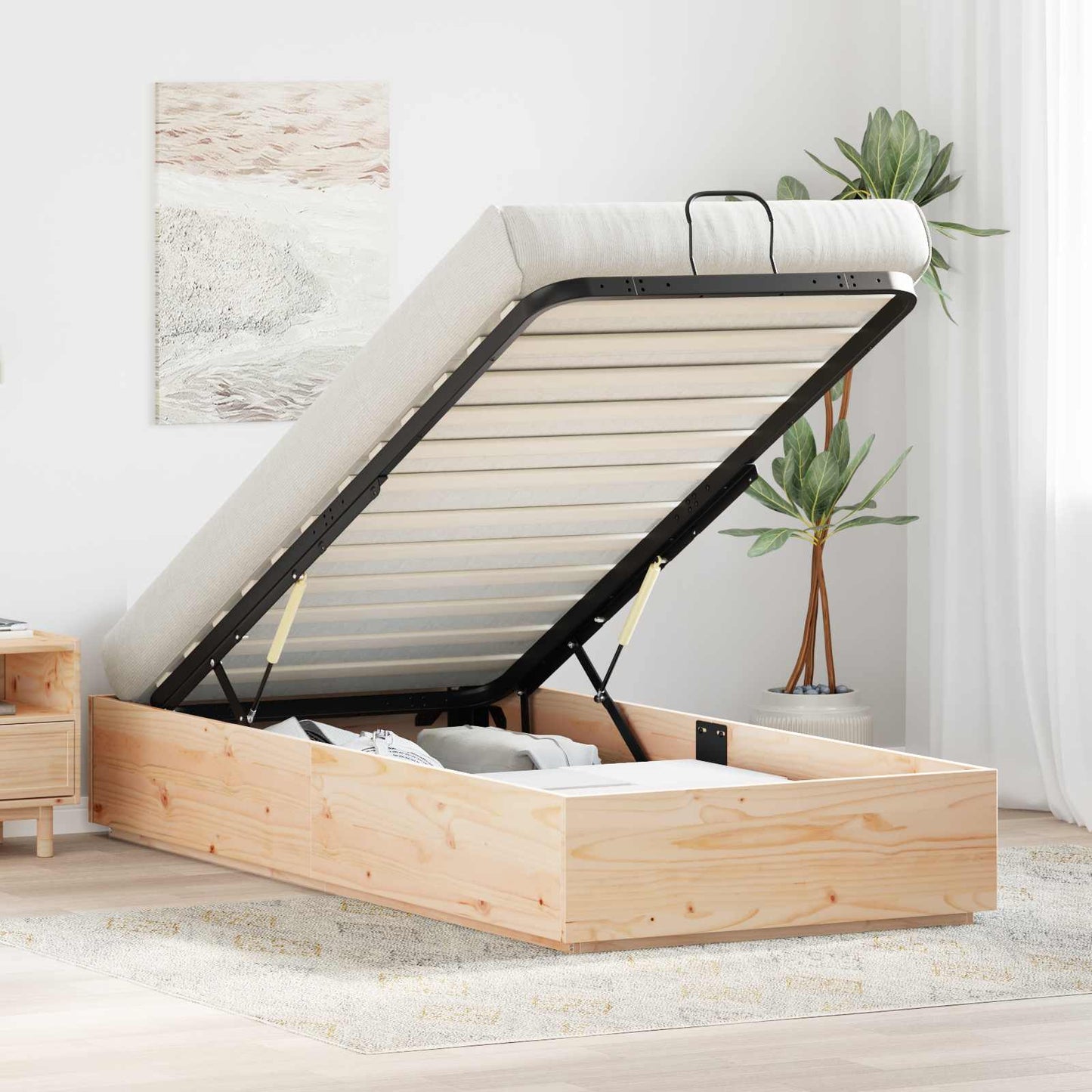 Ottoman Bed Frame Natural 75 x 190 cm Solid Pine Wood