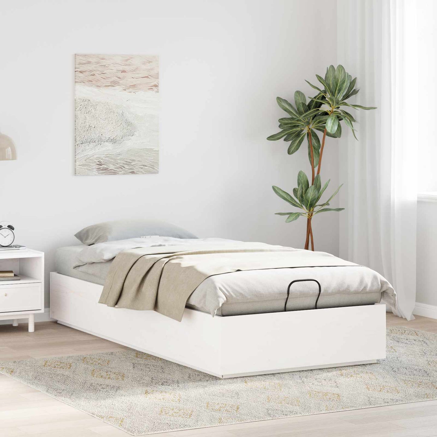Ottoman Bed Frame White 90 x 190 cm Solid Pine Wood