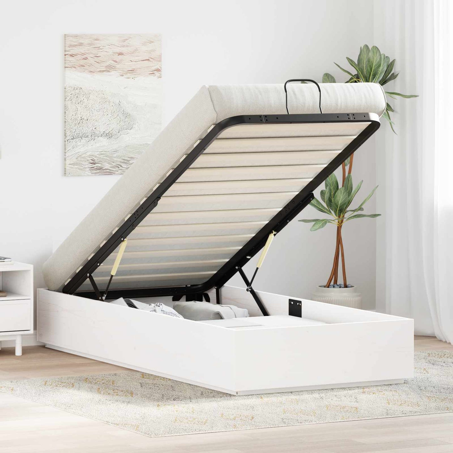 Ottoman Bed Frame White 90 x 200 cm Solid Pine Wood