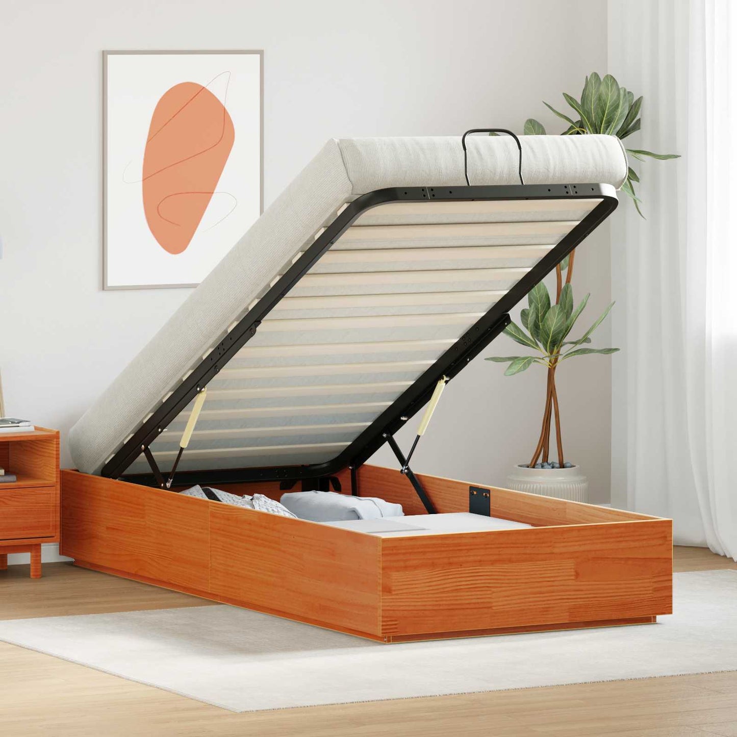 Ottoman Bed Frame Wax Brown 90 x 200 cm Solid Pine Wood