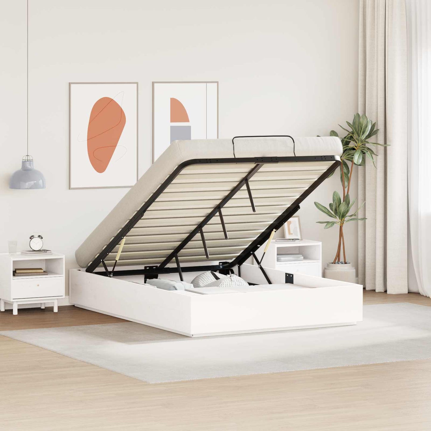 Ottoman Bed Frame White 135 x 190 cm Solid Pine Wood